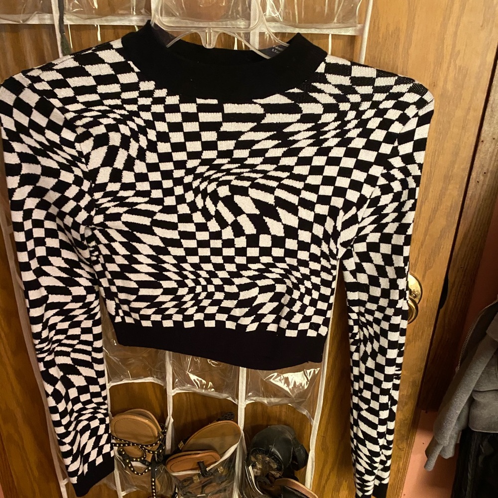 cropped checkered sweater